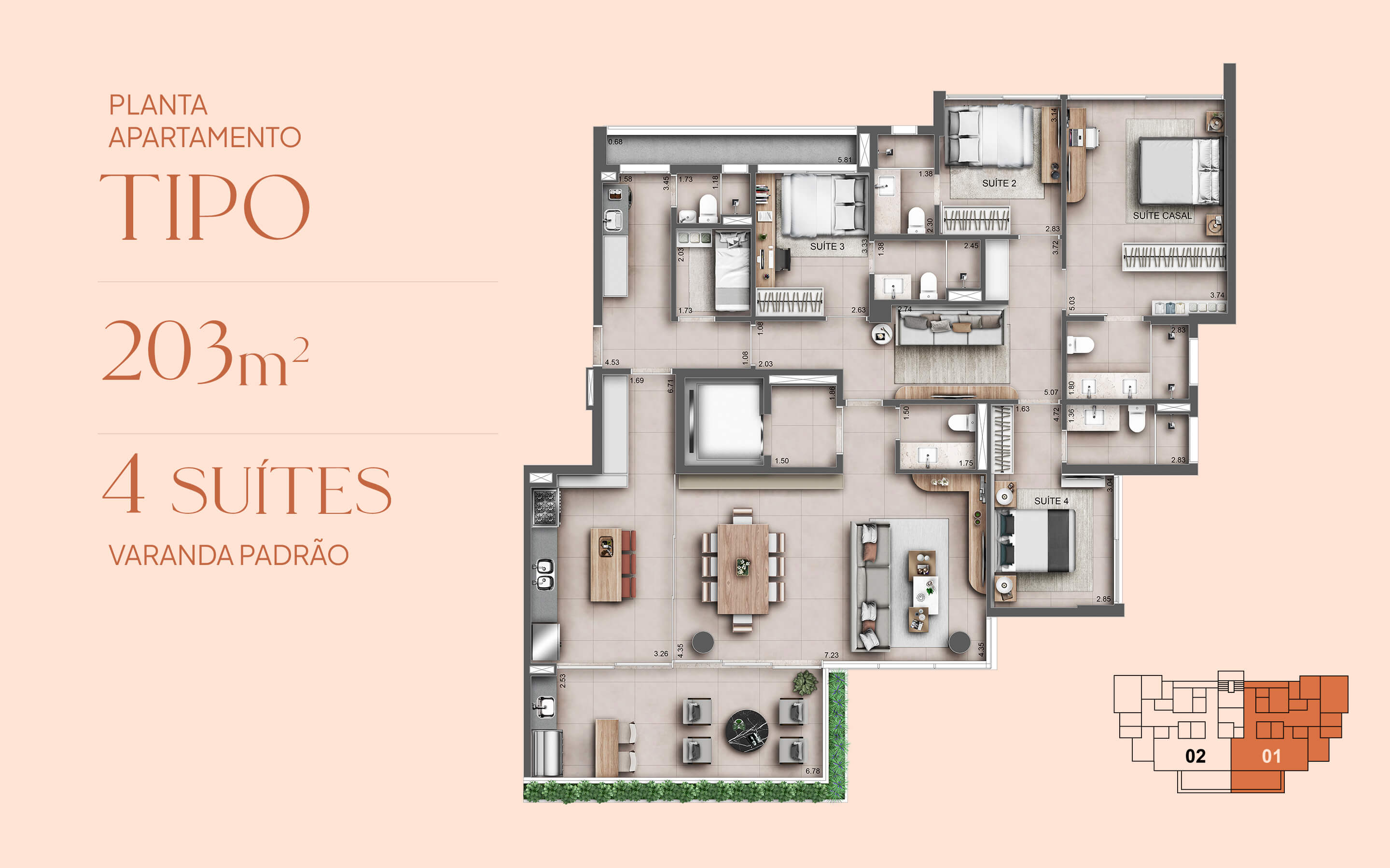 Planta Apartamento Tipo — 203 m²